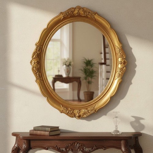 Vintage gold oval wall mirror - vintage,